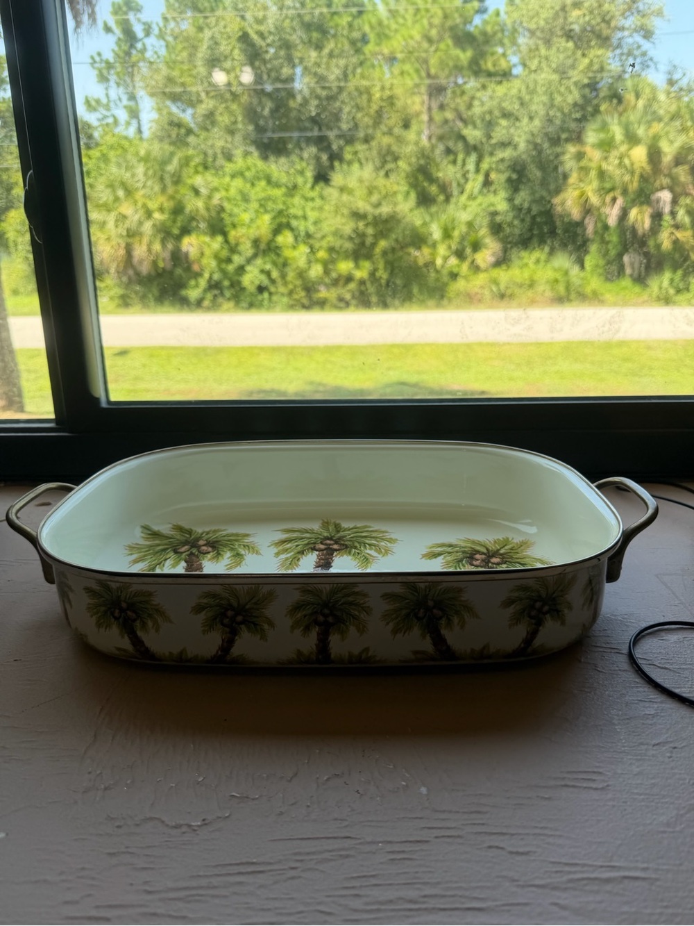 Vintage Tabletops Unlimited Palm Grove Porcelain Enamel Palm Trees Roasting Pan